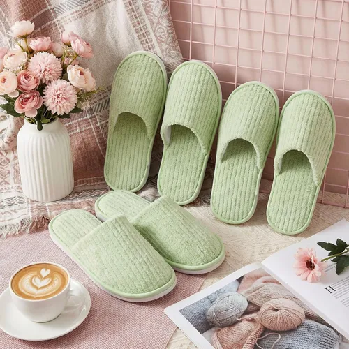 Miniatura 2 de Panitay 20 pares de pantuflas de spa reutilizables para invitados, lavables con triple capa de forro polar coral para el hogar, interiores, hoteles