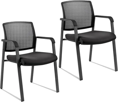 CLATINA Sillas de oficina apilables para recepción de invitados con brazo, silla de sala de espera con respaldo de malla con asiento de tela Negro