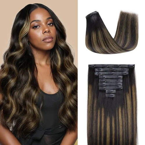 Miniatura 62 de Lashey - Extensiones de cabello con clip sin costuras, de cabello humano real, 7 unidades, 110 g, 14 pulgadas, color negro natural, lacio