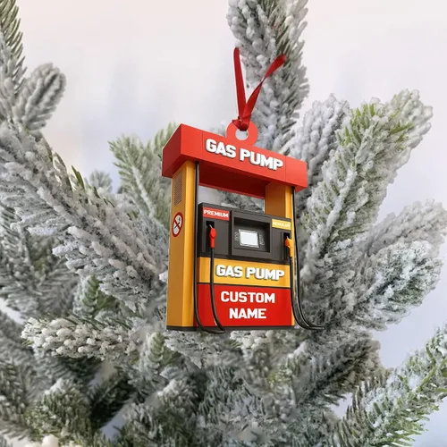 Miniatura 12 de Adorno de Navidad personalizado con bomba de gas 2025, decoración retro personalizada de árbol de estación de servicio, regalo único de recuerdo