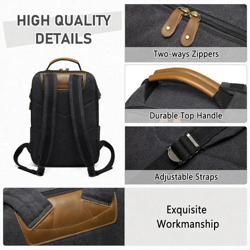 Miniatura 5 de Kasqo Mochila para laptop de 15.6 pulgadas, impermeable, antirrobo, negocios, viajes, universidad, bolsa de mano con puerto de carga USB para Negro