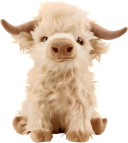 Miniatura 14 de OROZCOR Animal de Peluche de Vaca Highland, Lindos Juguetes de Figuras de Peluche de Vaca Esponjosa, Decoración de Peluche de Ganado Highland