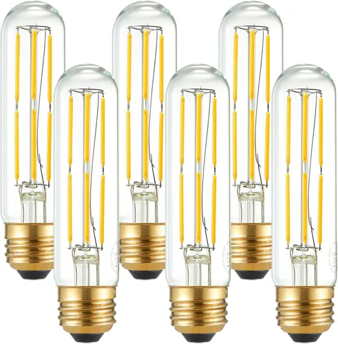 Miniatura 11 de Arberlic Bombilla LED T10 de 7.3 pulgadas, bombilla LED E26 de 6 W regulable, bombilla E26 regulable equivalente a 60 vatios, blanco neutro 4000 K