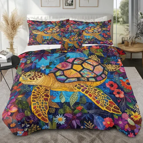 Miniatura 26 de Sleepwish - Juego de edredón con estampado de tortuga, juego de cubrecamas de tortuga hawaiana tamaño Queen en 3D, edredón de playa lindo para cama