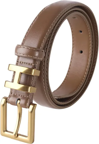 Miniatura 83 de Cinturón de cuero clásico con hebilla de metal para mujer con vestido de jeans