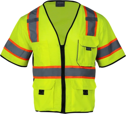 Miniatura 10 de Chaleco de alta visibilidad con bolsillos y cremallera para hombres y mujeres, chaleco de construcción con tiras reflectantes, Hi Vis Clase 3 Naranja