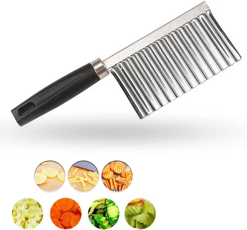 Cuchillo de corte arrugado de acero inoxidable para papas y zanahorias, papas fritas, verduras y frituras francesas, cortador ondulado, cuchilla de