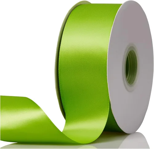 Miniatura 74 de Cinta de satén de doble cara verde manzana de 1-1/2 x 50 yardas, rollos de cinta de tela de alta densidad de color sólido, ideal para envolver