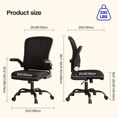 Miniatura 2 de Silla de oficina, silla de escritorio ergonómica con soporte lumbar ajustable, brazos abatibles, cómoda silla giratoria de malla para computadora