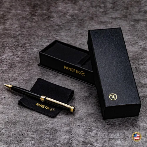 Miniatura 8 de FANSTIK Bolígrafo de lujo negro y dorado, juego de regalo elegante para mujeres, chapado en oro real de 24 quilates, juego de regalo profesional
