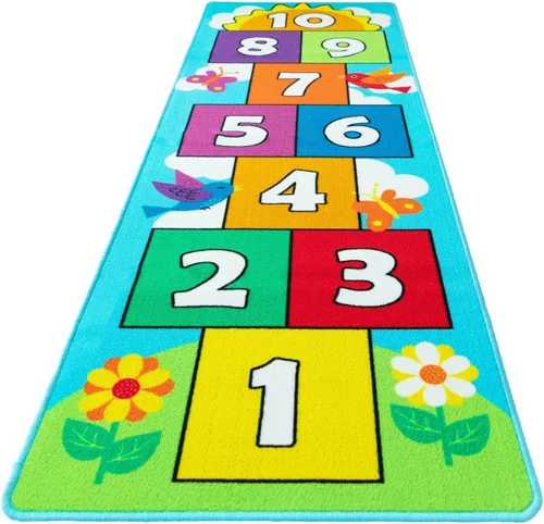 Miniatura 7 de Hop & Count Hopscotch - Alfombra para niños, alfombra de juego para el suelo, alfombra de juego para gatear, respaldo antideslizante, gran regalo