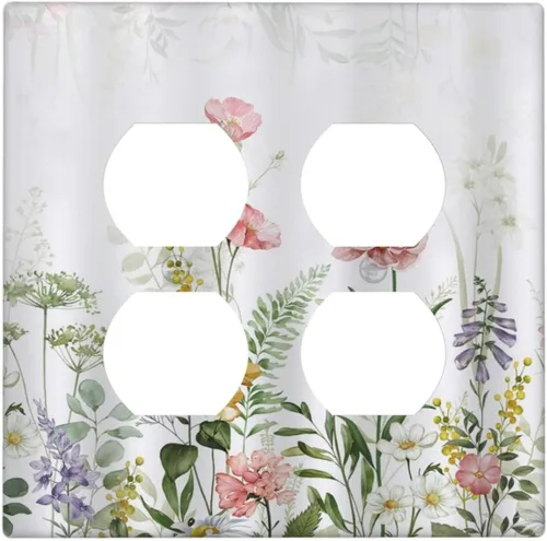 Miniatura 29 de Cubiertas de Salida Triple Basculante con Hojas de Plantas de Eucalipto Azul en Acuarela Floral, Placa Frontal Decorativa de 3 Posiciones, Cubierta