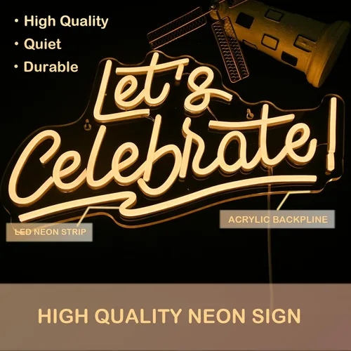 Miniatura 2 de Ineonlife señal de neón "Celebremos" con luces LED de letras en blanco cálido para decoración de pared del dormitorio, palabras alimentadas por USB