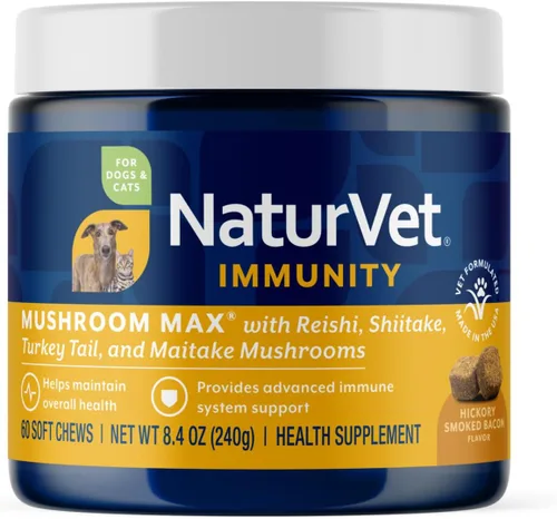 NaturVet Mushroom Max - Suplemento avanzado para perros de apoyo inmunológico – Ayuda a fortalecer la inmunidad, la salud general de los perros –