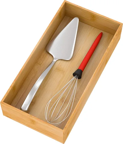 Miniatura 15 de Organizador de cajones de bambú portautensilios para cocina, organizador de almacenamiento de cubiertos de madera pequeña, bandeja de caja apilable