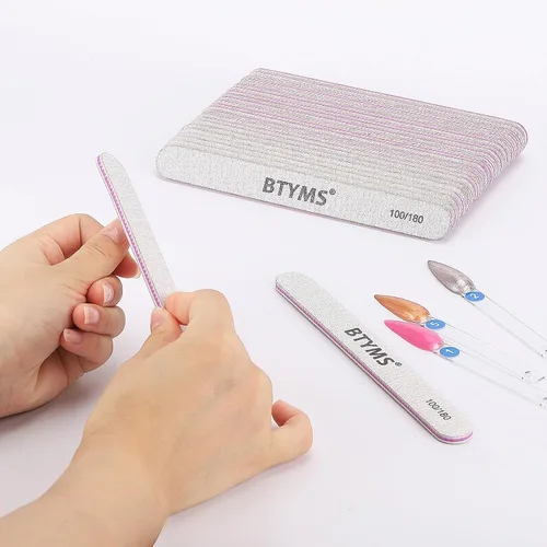 Miniatura 5 de BTYMS 25 limas de uñas de grano 100/180 de doble cara, limas de pulido de uñas para uñas acrílicas y naturales Blanco hueso
