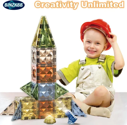 Miniatura 5 de BINZKBB 110 azulejos magnéticos, bloques de construcción magnéticos iluminados en 3D para niños, juguetes creativos de dinosaurios, juguetes