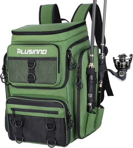 Miniatura 16 de PLUSINNO Mochila de aparejos de pesca con soportes para cañas, 42L resistente al agua bolsa de pesca tienda equipo de pesca, regalos de pescador