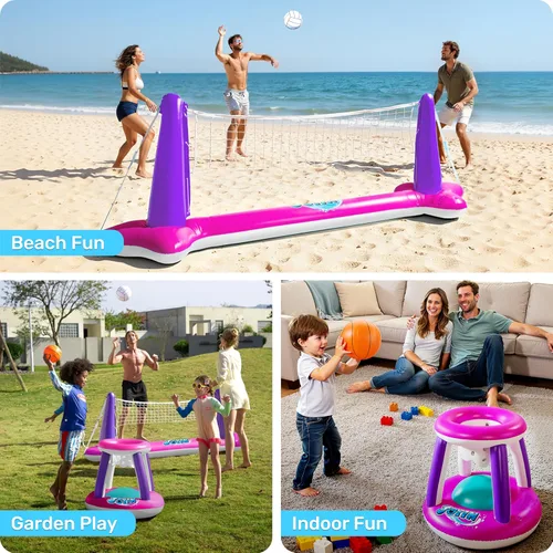 Miniatura 6 de JOYIN Juego de flotadores inflables para piscina, red de voleibol y aros de baloncesto, flotadores flotantes de juguete para niños y adultos, cancha
