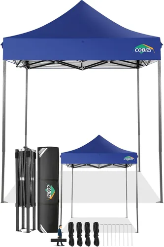 Miniatura 59 de COBIZI Toldo desplegable de 6.6 x 6.6 pies sin pared lateral, toldo resistente UPF 50+ para todas las estaciones, resistente al viento e Azul