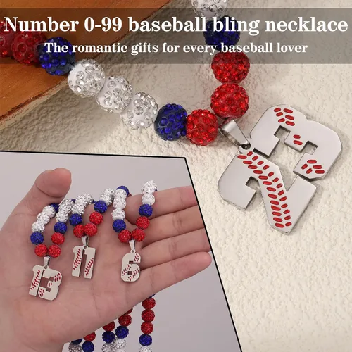 Miniatura 6 de Btysun Collares de béisbol de béisbol número 0-99 dijes de acero inoxidable para hombres, regalos de béisbol, papá, marido, regalo de Navidad