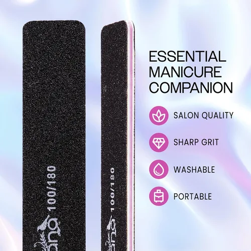 Miniatura 2 de PANA Lima de uñas Emery Jumbo de doble cara para manicura, pedicura, uñas naturales y acrílicas, color negro (grano 100/180), paquete de 50