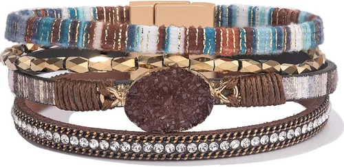 Miniatura 288 de FANCY SHINY - Pulsera de cuero estilo bohemio, pulsera de cuentas de cristal con cierre magnético, regalos de joyería para mujer