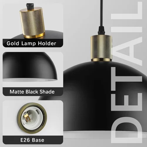 Miniatura 2 de Luces Colgantes Negras para Isla de Cocina, 11.8" Accesorios de Luz Colgante de Cúpula Moderna Estilo Granja Luces Colgantes para Comedor Pasillo