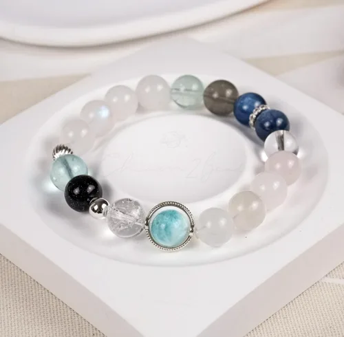 Miniatura 185 de Precious Gemstone Natural Crystal Healing Bracelet, Rutilated Quartz, Moonstone, Quartz Handmade Original Design Bracelet