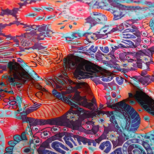 Miniatura 7 de VISIMISI - Juego de colchas de algodón, juego de cubrecama reversible con estampado floral de cachemira bohemio, patrón rojo bohemio hermoso
