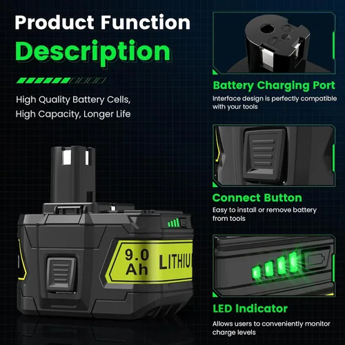 Miniatura 6 de 9.0Ah 18V P109 P108 P102 Reemplazo para batería Ryobi 18V P103 P104 P105 P107 P106 18Volt ONE+ batería de iones de litio inalámbrica, paquete de 2