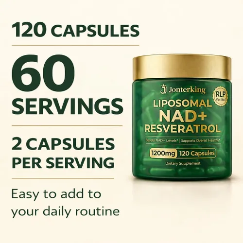 Miniatura 7 de Suplemento NAD+, 1200 mg 120 cápsulas de ribósido de nicotinamida con resveratro, aumenta los niveles de NAD+, energía celular y apoyo al