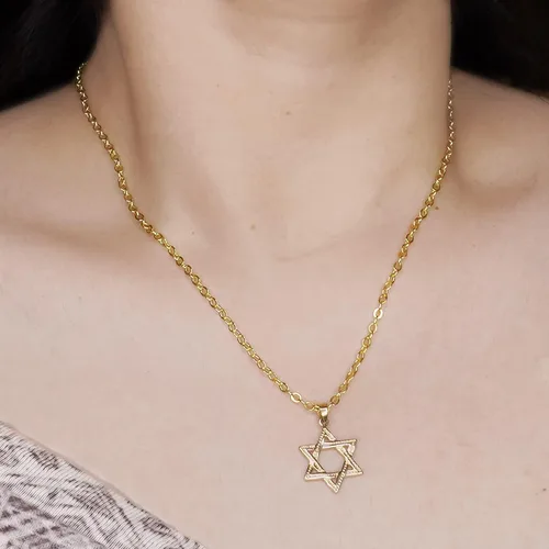 Miniatura 4 de PORI JEWELERS Colgante hexagonal de oro amarillo de 14 quilates con diseño de estrella de David, joyería fina, el mejor regalo de bendición