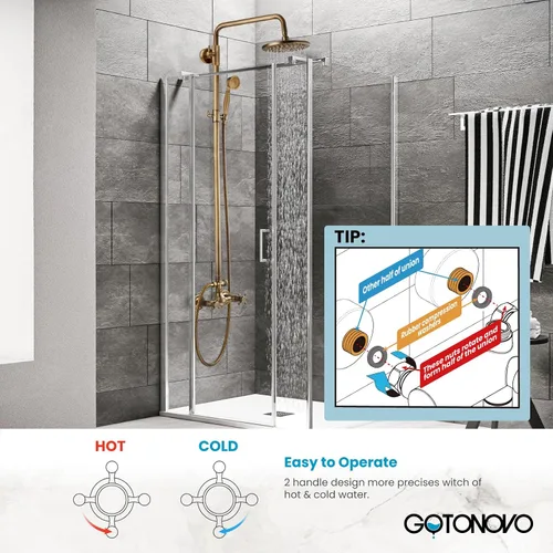 Miniatura 5 de gotonovo Antiuqe - Accesorio de ducha de latón de 8 pulgadas, montaje en pared, 2 manijas cruzadas con tubo de extensión de ducha G3/4 a juego