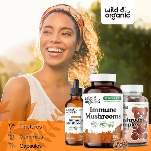Miniatura 6 de Wild & Organic Cápsulas de mezcla de hongos inmunes – 8 suplementos de complejo de hongos para apoyo inmunológico con cola de pavo, polvo de chaga