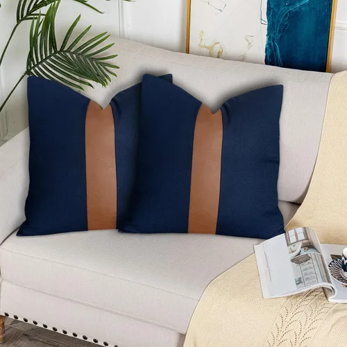 Miniatura 9 de Juego de 2 fundas de almohada negras y marrones de 18 x 18 pulgadas, fundas de almohadas modernas con rayas estilo granja para sofá, sala de estar