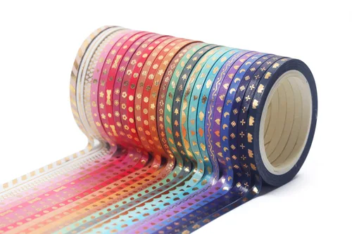 Miniatura 3 de Yubbaex - Juego de 24 rollos de cinta Washi delgada con impresión de lámina dorada, cintas decorativas para manualidades, diarios, planificadores