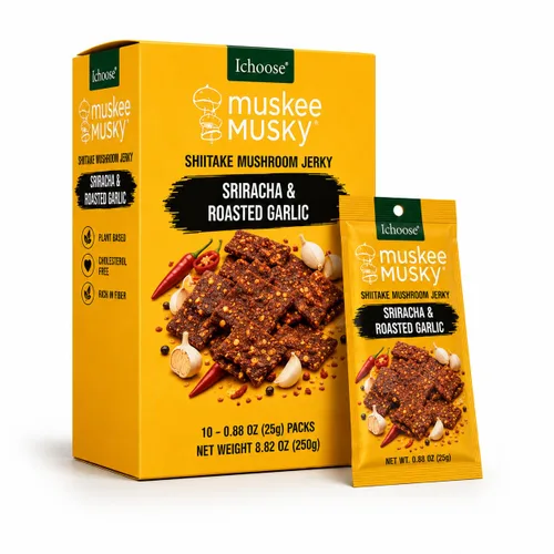 Miniatura 8 de IChoose Muskee - Carne seca de hongos almizclada sabor a 5 especias, cecina vegana de hongos shiitake a base de plantas, sin colesterol, rica