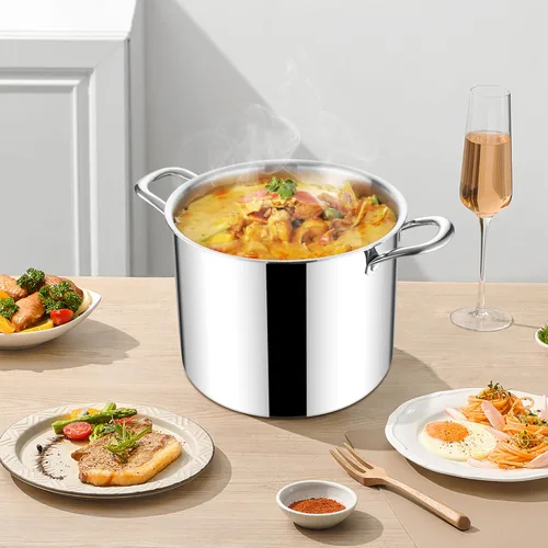 Miniatura 7 de Herogo Olla de 10 cuartos de galón, olla grande de acero inoxidable 18/10 con tapa, olla de pasta de metal de 10 cuartos de galón para sopa
