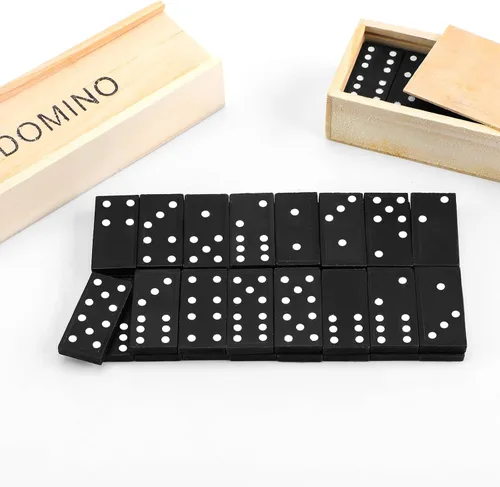 Miniatura 4 de Hungdao Juego de 24 mini dominó para niños y adultos, 6 dominó dobles a granel, 28 azulejos de madera, juegos de mesa tradicionales de madera, doble