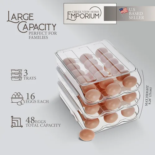 Miniatura 3 de Creekview Home Emporium Recipiente para huevos para refrigerador, cajón de plástico transparente apilable de 3 niveles, 4 docenas de capacidad