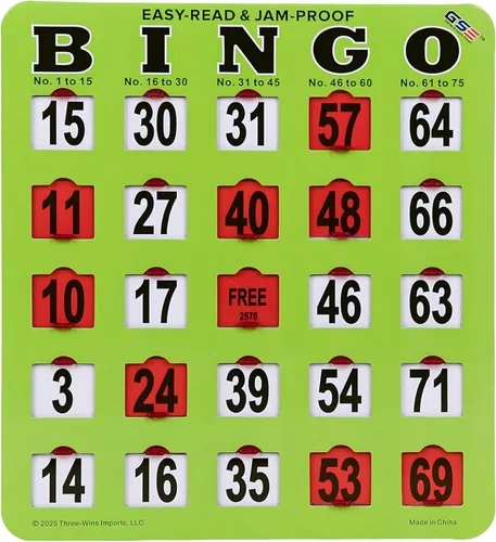 GSE Games & Sports Expert Green Jumbo Tarjetas de bingo fáciles de leer a granel, tarjetas de bingo reutilizables a prueba de atascos con ventanas