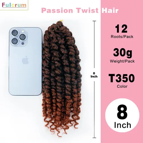 Miniatura 7 de Fulcrum Cabello Passion Twist de 8 pulgadas, 8 paquetes de cabello de ganchillo Passion Twist para mujeres negras, cabello pretrenzado de ganchillo