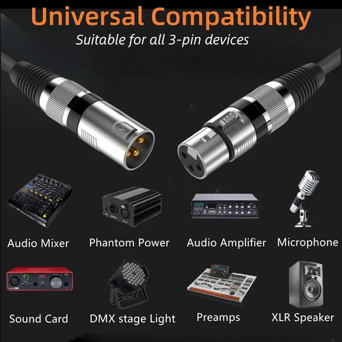 Miniatura 3 de XLR Cables - Paquete de 6 cables XLR macho a hembra con 3 pines chapados en oro, cable de micrófono corto blindado equilibrado para mezclador