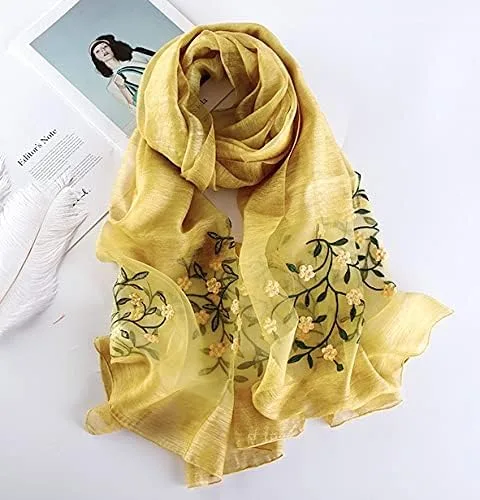 Miniatura 6 de Bufanda bordada floral mixta de seda y lana para mujer