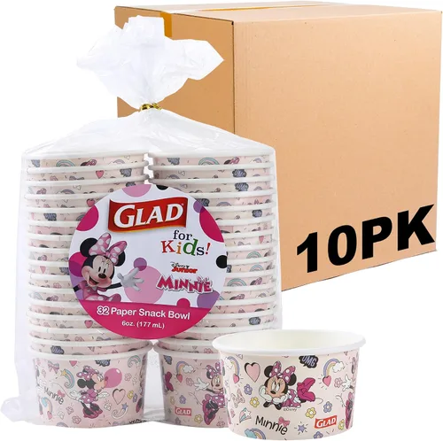Miniatura 7 de Glad para niños Disney Mickey y amigos, cuencos desechables de papel para aperitivos, sin tapas, Minnie rosa - resistente, apto para microondas