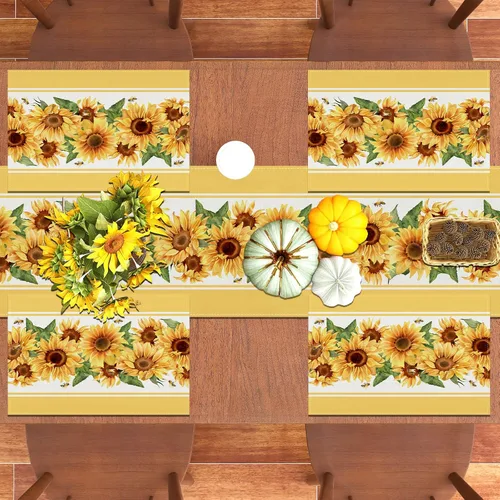 Miniatura 6 de Juego de 4 manteles individuales de girasol de acuarela, manteles individuales de primavera, decoración y suministros de girasol para el hogar, mesa
