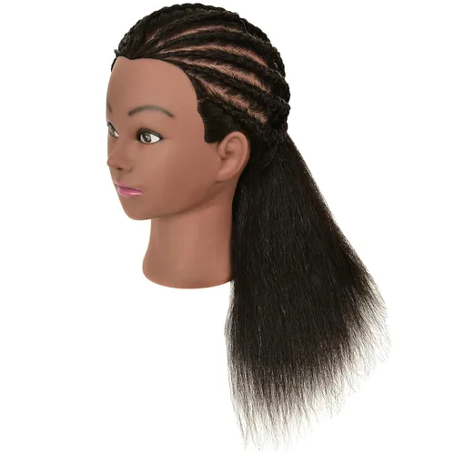 Miniatura 5 de Cabeza de maniquí de 100% cabello humano real con soporte para práctica de trenzado y peinado en peluquería y cosmetología, cabeza de muñeca