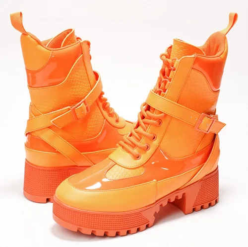 Miniatura 6 de Cape Robbin Botas de combate gruesas Hot Rod para mujer, botines altos con cordones, botas de tacón grueso