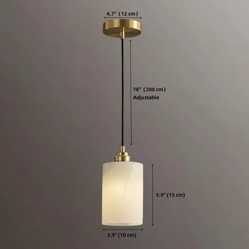 Miniatura 4 de Lámpara colgante de mármol cilíndrico nórdico, moderna lámpara colgante de cobre completo con pantalla de piedra natural, candelabros de altura